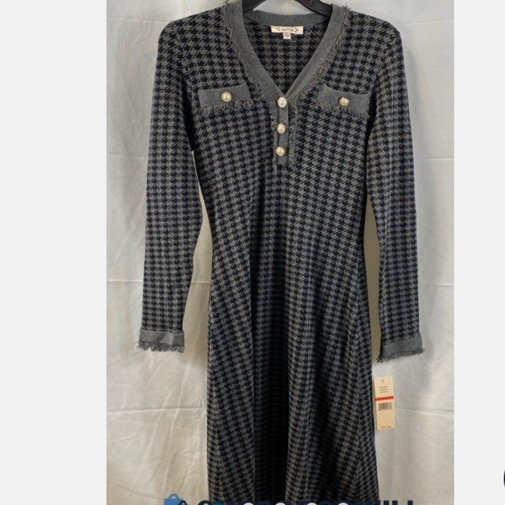 Nanette Lepore Elegant Black and Gray Houndstooth Dress XS. NEW